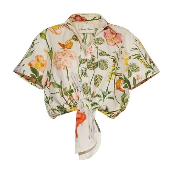 Cara Cara Asbury cropped tie-front floral-print cotton-poplin shirt - Picture 2 of 4